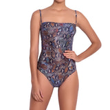 MARION maillot one piece, printed swimsuit by ALMA swimwear – front view 1