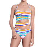 AUDREY asymmetric one piece, printed swimsuit by ALMA swimwear – front view 1