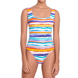 AUDREY square neck one piece, printed swimsuit by french luxury swimwear brand: ALMA – front view 1
