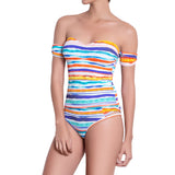 AUDREY bandeau tankini, printed top by french luxury swimwear brand: ALMA – front view