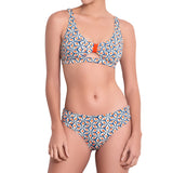 BÉRÉNICE knotted belt panty, printed bikini bottom by ALMA swimwear – front view 1
