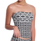 BRIGITTE bandeau tankini, printed top by ALMA swimwear – front view 2