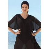 BRIGITTE long kaftan, black cover up by french luxury swimwear brand: ALMA – lookbook 1