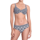 BRIGITTE underwired bra, printed bikini top by french luxury swimwear brand: ALMA – front view 1