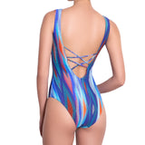 EVA slash neck one piece, textured printed swimsuit by ALMA swimwear – back view
