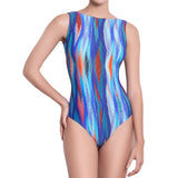 EVA slash neck one piece, textured printed swimsuit by french luxury swimwear brand: ALMA – front view 1