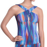 EVA crossed tankini, textured printed top by ALMA swimwear – front view 2