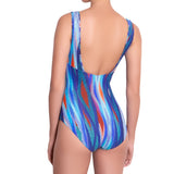 EVA v-neck one piece, textured printed swimsuit by ALMA swimwear – front view 2