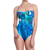 FANNY bandeau one piece, printed swimsuit by ALMA swimwear – front view 1