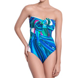 FANNY bandeau one piece, printed swimsuit by ALMA swimwear – front view 2