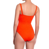 JULIETTE bandeau one piece, textured orange swimsuit by ALMA swimwear – back view