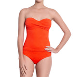 JULIETTE bandeau tankini, textured orange top by ALMA swimwear – front view 4