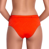 JULIETTE high rise panty, textured orange bikini bottom by ALMA swimwear – back view
