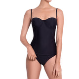 LÉA balconette tankini, black top by ALMA swimwear – front view 1