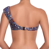 MARION asymmetric bra, printed bikini top  by ALMA swimwear – back view