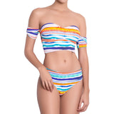 AUDREY bandeau bra, printed bikini top by french luxury swimwear brand:  ALMA – front view 1