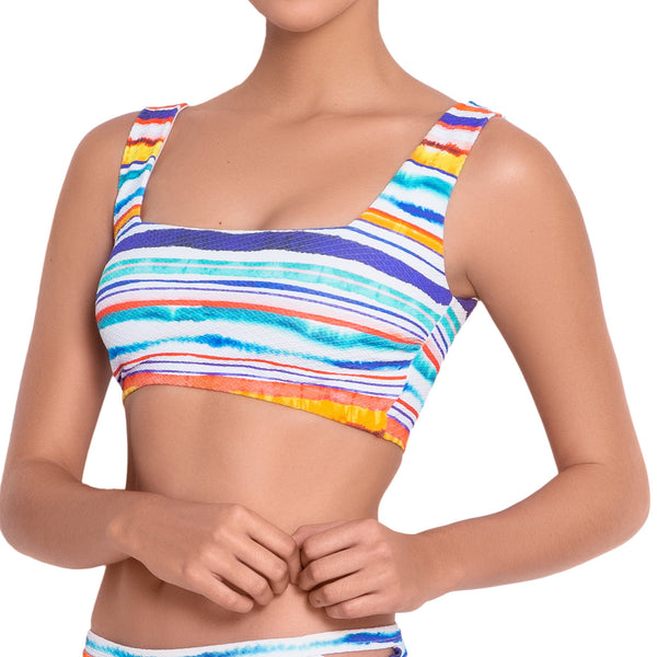 AUDREY square neck bra, printed bikini top by ALMA swimwear - front view 2