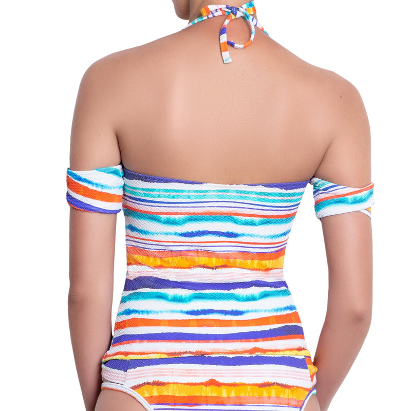 AUDREY bandeau tankini, printed top by ALMA swimwear – back view 