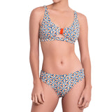 BÉRÉNICE bralette bra, printed bikini top by french luxury swimwear brand:  ALMA – front view 1