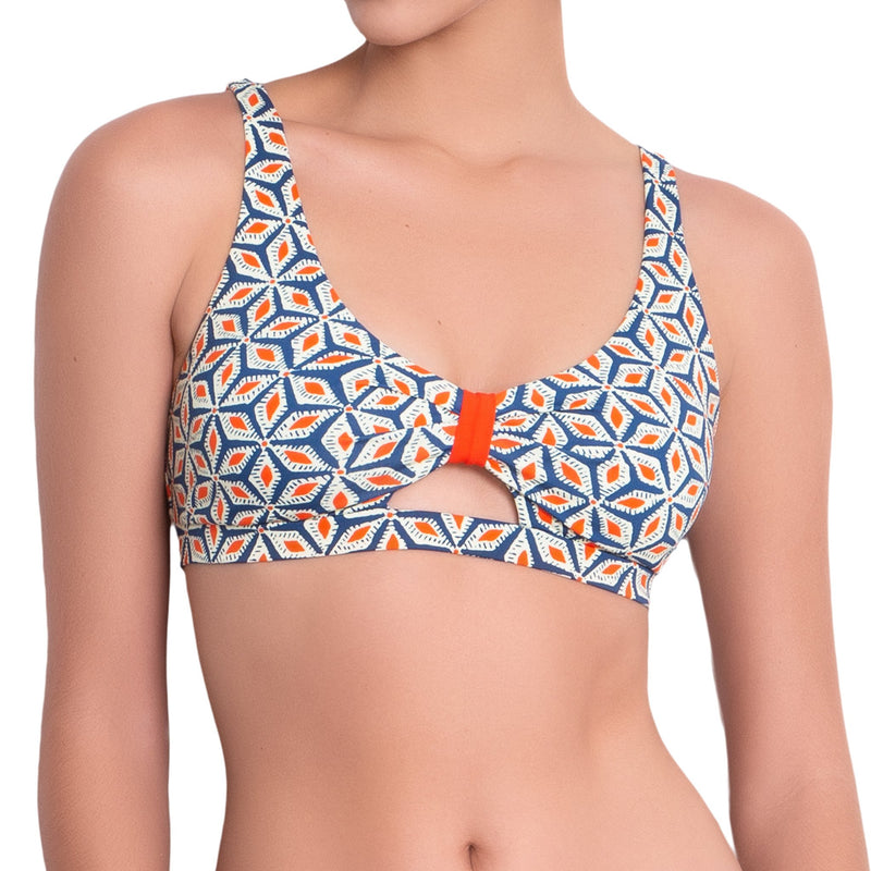 BÉRÉNICE bralette bra, printed bikini top by ALMA swimwear – front view 2