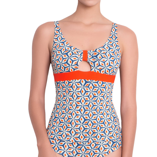 BÉRÉNICE halter tankini, printed top by ALMA swimwear – front view 2