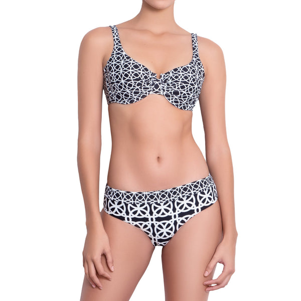 BRIGITTE underwired bra, printed bikini top by french luxury swimwear brand:  ALMA – front view 1