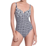 BRIGITTE underwired one piece, printed swimsuit by ALMA swimwear – front view 1