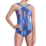 EVA medium rise panty, textured printed bikini bottom  by ALMA swimwear – front view 1