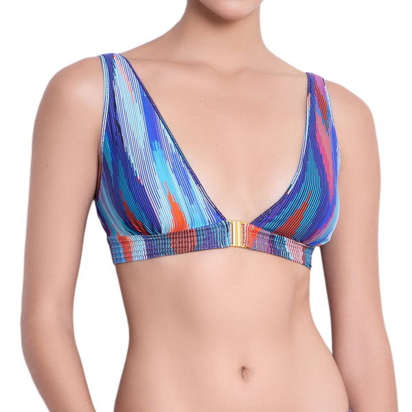 EVA v-neck bra, textured printed  bikini top by ALMA swimwear – front view 2