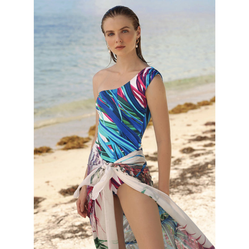 FANNY asymmetric one piece, printed swimsuit by french luxury swimwear brand: ALMA – lookbook 1