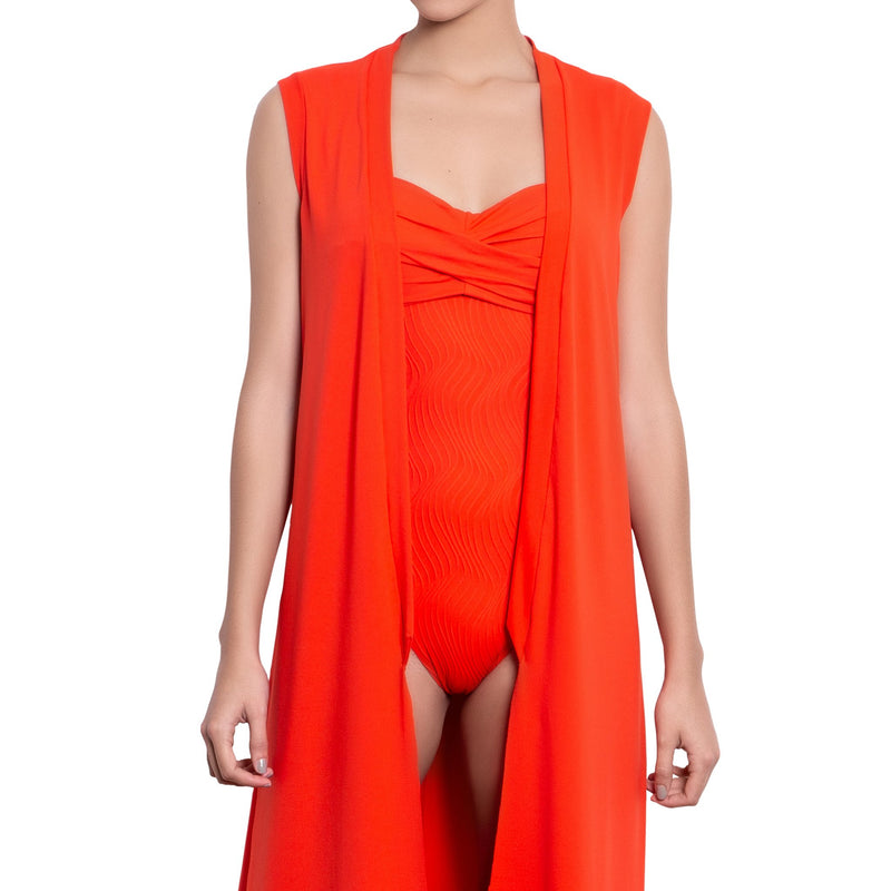 JULIETTE sleeveless kimono, orange cover up by ALMA swimwear – front view 1