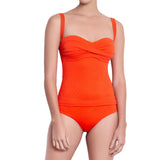 JULIETTE bandeau tankini, textured orange top by ALMA swimwear – front view 1
