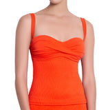 JULIETTE bandeau tankini, textured orange top by ALMA swimwear – front view 3