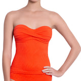 JULIETTE bandeau tankini, textured orange top by ALMA swimwear – front view 2