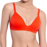 JULIETTE bralette bra, textured orange bikini top by ALMA swimwear – front view 2