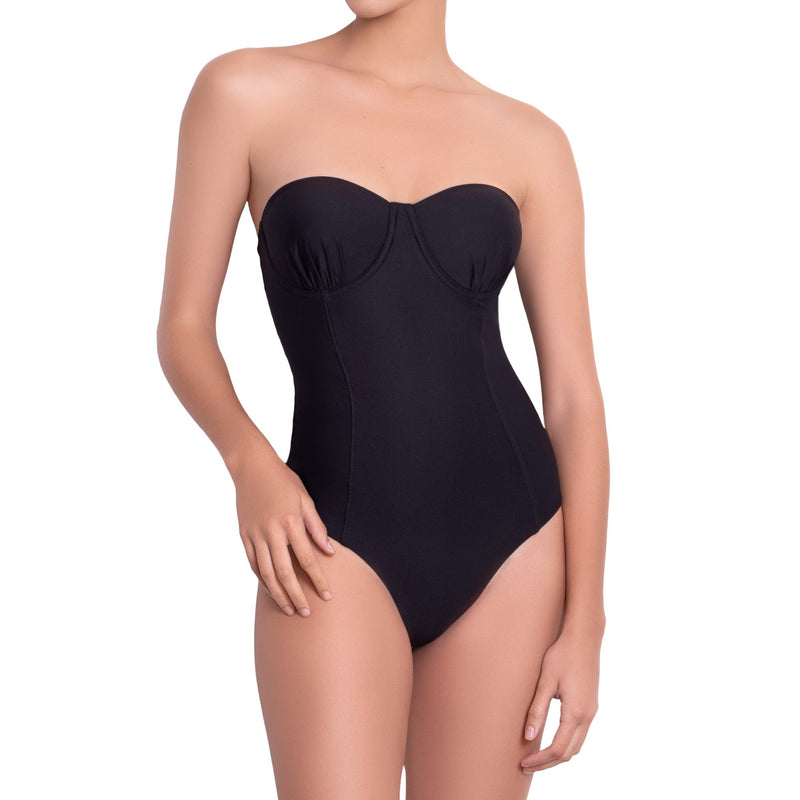 LÉA balconette one piece, black swimsuit by ALMA swimwear – front view 2